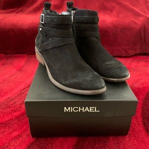 Michael Shannon Zippered and Buckled Suede Ankle Boots